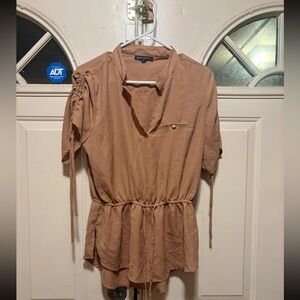 Zara Tan Drawstring Peplum Blouse